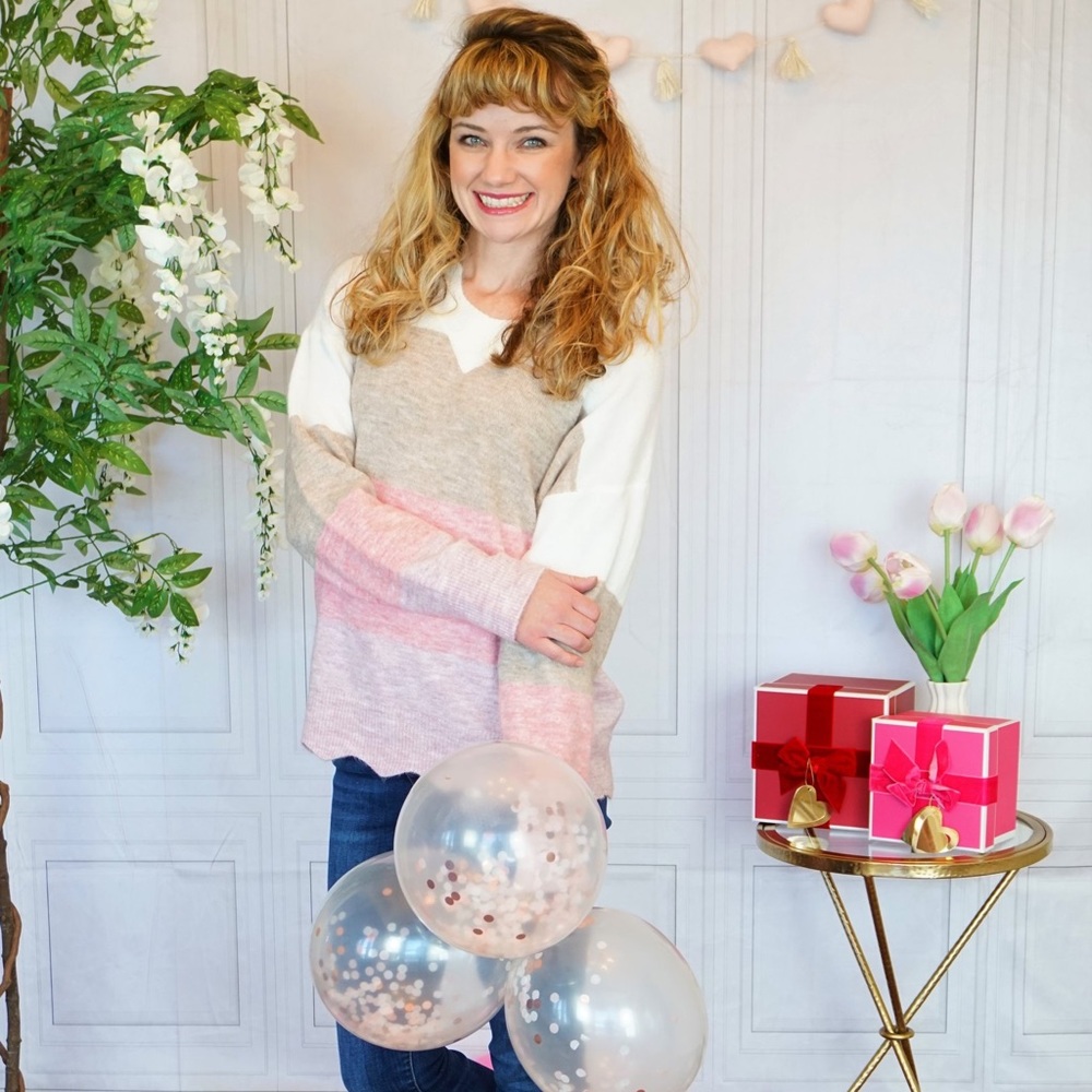 Pink Color Block Sweater